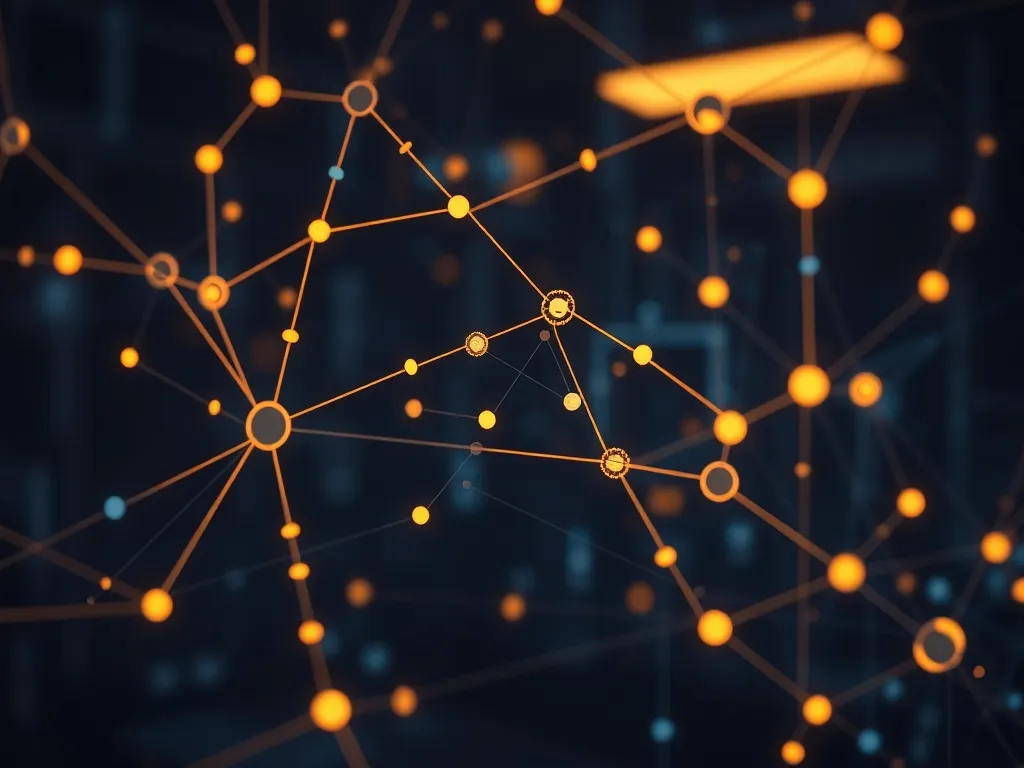 A detailed technical visualization of data flow nodes and co